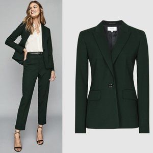 Reiss Ginnie Wool Blend Tailored Jacket Blazer in Green 0